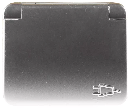 Розетка СВЕТОЗАР &quot;ГАММА&quot; с заземлением, одинарная с крышкой, без вставки и рамки, цвет светло-серый металлик, 16А/~250В SV-54110-SM купить в Тобольске