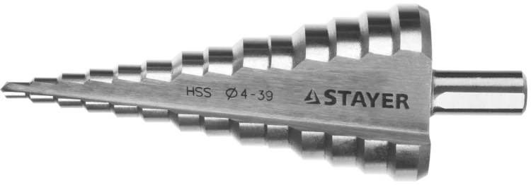 Сверло STAYER "MASTER" ступенчатое по сталям и цвет.мет., сталь HSS, d=4- 39мм,14ступ.d4-39,L -113 мм, трехгран.хв. 10мм 29660-4-39-14 купить в Тобольске