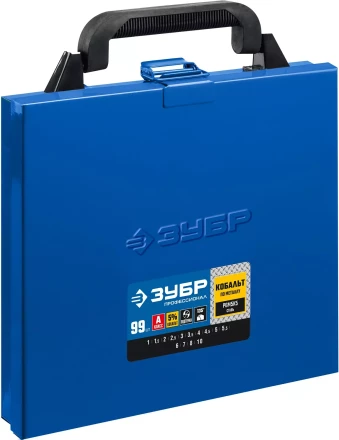 ЗУБР Кобальт, 99 шт, (1-10 мм), сталь Р6М5К5, класс А, мет.бокс, набор сверл по металлу, Профессионал (29626-H99) купить в Тобольске