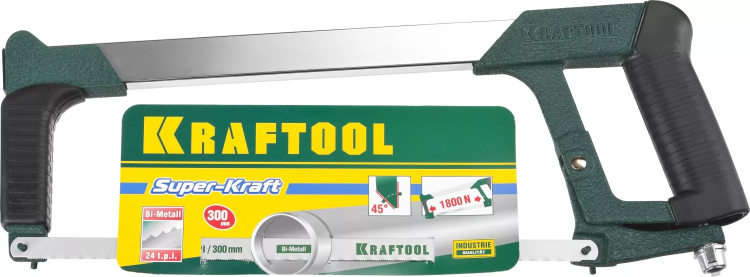 Ножовка по металлу KRAFTOOL "PRO-Kraft", 185 кг рычажное натяжение,обрезиненные рукоятки, биметаллическое полотно, 300 мм 15801_z01 купить в Тобольске