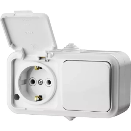 Блок STAYER &quot;MASTER&quot; &quot;MAXIMA&quot; розетка одноместная с заземлением и защитной крышкой, IP54, 16А, 220В, и выключатель одноклавишный, IP54, 10А, 220В 54311-W купить в Тобольске