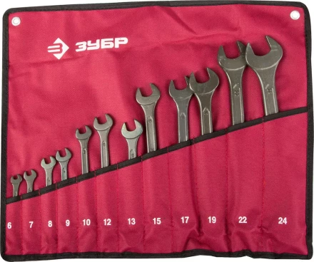 Набор ЗУБР Ключи комбинированные, серия &quot;Т-80&quot;, хромованадиевая сталь, зелёный цинк, 6-24мм, 12шт 27025-H12 купить в Тобольске