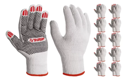 ЗУБР ОПТИМА, М (8), х/б перчатки с ПВХ покрытием (точка), 10 класс, 10 пар (11440-М10) купить в Тобольске