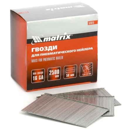 Гвозди 16GA для пневм. нейлера сечение 1,6х1,4 длина 50 мм 2500 шт MATRIX 57615 купить в Тобольске