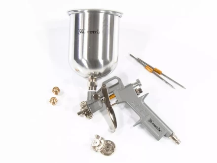 Пневматический краскопульт с верхним бачком V=1,0 л + сопла диаметром 1.2, 1.5 и 1.8 мм  MATRIX 57315 купить в Тобольске