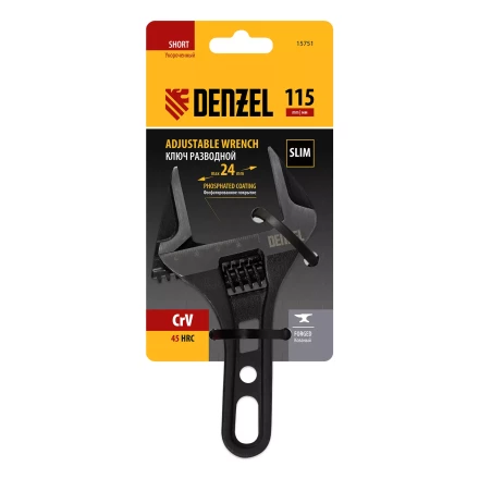 Ключ разводной 115 мм Denzel, CrV, кованый, укороченная рукоятка 15751 купить в Тобольске