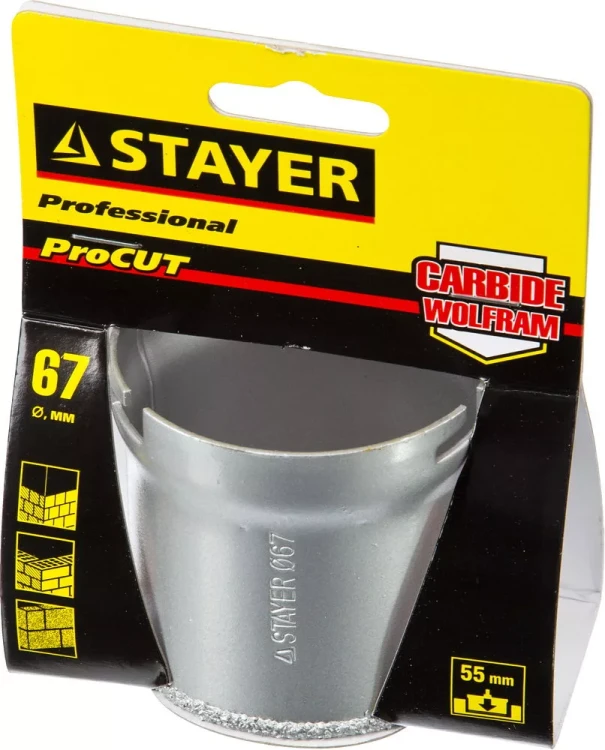Коронка STAYER "PROFESSIONAL" кольцевая с карбидно-вольфрамовой крошкой, d=67мм 33345-67 купить в Тобольске