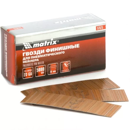 Гвозди финишные шпильки 23GA для пн. нейлера финишного диам. 0,64 мм длина -22 мм,5000 шт MATRIX 57677 купить в Тобольске