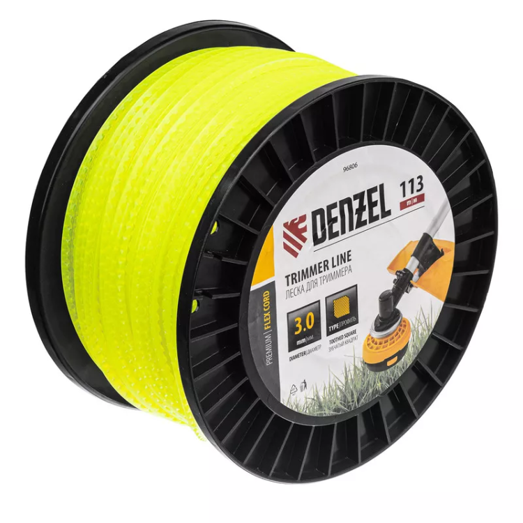 Леска для триммера зубчатый квадрат, 3,0мм х 113м, на DIN катушке FLEX CORD// Denzel 96806 купить в Тобольске