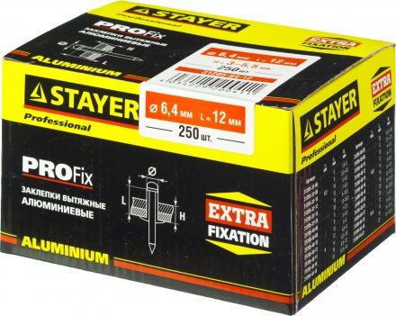 Заклепки PROFIX алюминиевые, 6,4x12мм, 250шт, STAYER Professional 31205-64-12 31205-64-12 купить в Тобольске