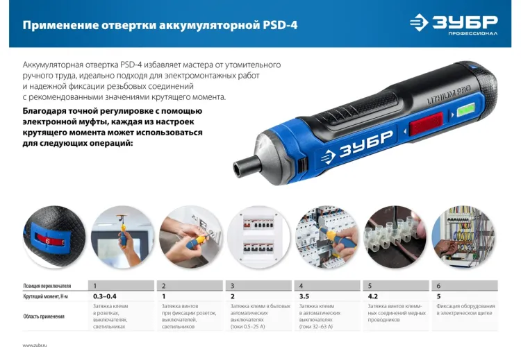 ЗУБР ZUBR GO 4 Vmax, аккумуляторная отвертка, Профессионал (PSD-4) купить в Тобольске