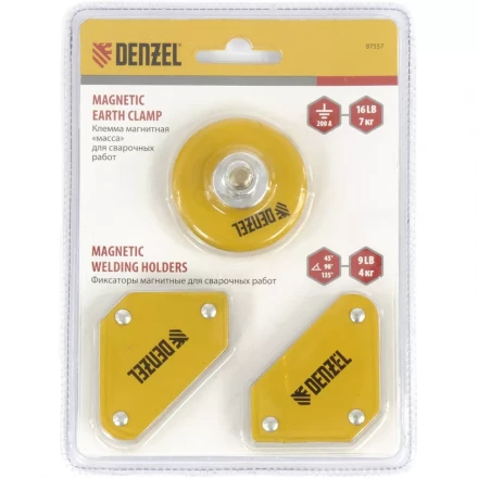Набор из 2 магнитных сварочных фиксаторов и магнитной клеммы &quot;масса&quot; Denzel 97557 купить в Тобольске