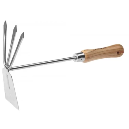 Мотыжка ЗУБР &quot;ЭКСПЕРТ&quot; комбинированная из нерж. стали, деревянная ручка из ясеня, прямое лезвие + 3 зубца, 190х80х330мм 4-39472 купить в Тобольске