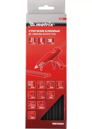 Стержни клеевые, чёрный, 11*200мм, 6 шт./упак. MATRIX 930721 купить в Тобольске