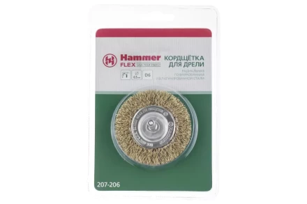 Кордщетка HAMMER плоская 63мм для дрели гофрированная латунированная сталь (207-206) купить в Тобольске