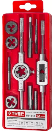 Набор ЗУБР &quot;МАСТЕР&quot; с металлореж. Инстр., метчики однопроходные и плашки М6-М12, оснастка - в пластиковом боксе, 12пред. 28121-H12 купить в Тобольске