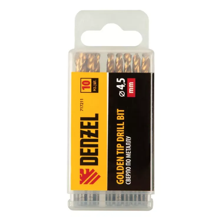 Сверло по металлу, 4,5 мм, HSS-Tin, Golden Tip, 10 шт. Denzel 717211 купить в Тобольске