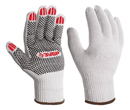 ЗУБР ОПТИМА, XL (10), х/б перчатки с ПВХ покрытием (точка), 10 класс (11440-XL) купить в Тобольске