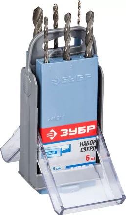 Набор ЗУБР ЗУБР &quot;МАСТЕР&quot;: по металлу, цилиндр хвостовик, быстрорежущая сталь Р6М5, 2,3,4,5,6,8мм, 6шт в супер боксе 4-29621-H6-SB купить в Тобольске