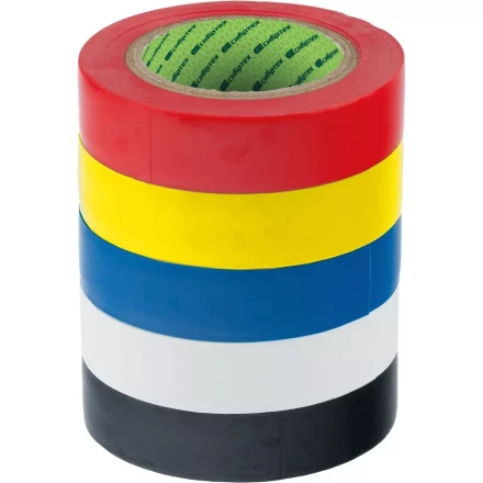 Набор изолент ПВХ цветных 15 мм х 10 м, 5шт/уп, 130 мкм Сибртех 88799 купить в Тобольске