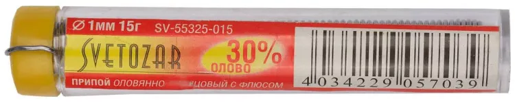 Припой СВЕТОЗАР оловянно-свинцовый, 30% Sn / 70% Pb, 15гр SV-55325-015 купить в Тобольске