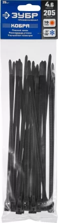 Кабельные стяжки черные КОБРА, с плоским замком, 4.6 х 205 мм, 25 шт, нейлоновые, ЗУБР 30935-46-205 купить в Тобольске