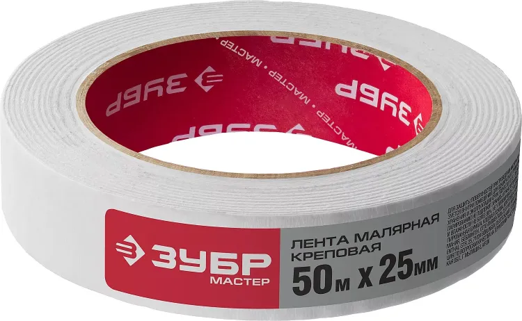 Малярная лента ЗУБР, креповая, 25мм х 50м 12115-25 купить в Тобольске