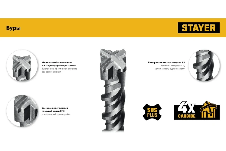 STAYER HERCULES-4Х 6x160 мм, SDS-plus бур (29290-160-06) купить в Тобольске