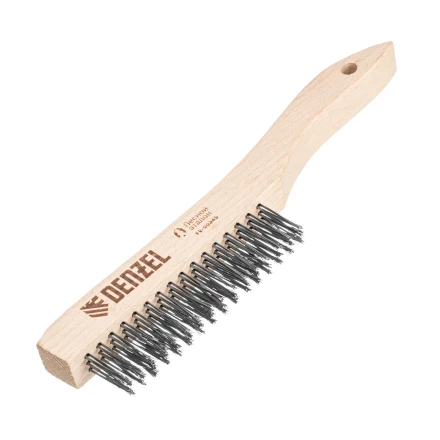 Щетка зачистная 3-х рядная, прямая проволока из нержавеющей стали с деревянной ручкой, EFP// Denzel 74843 купить в Тобольске
