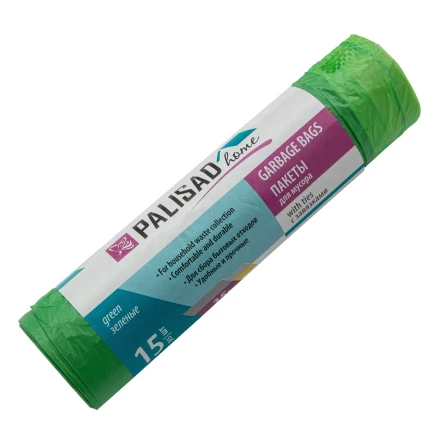 Пакеты для мусора с завязками 35 л x 15 шт., зеленые, Home Palisad 927175 купить в Тобольске