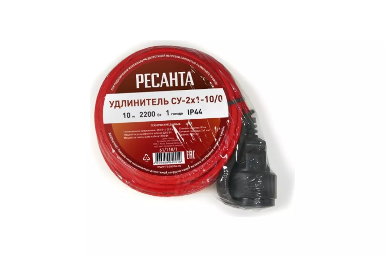Удлинитель силовой б/катушки Ресанта СУ-2х1-10/0 (IP44) 61/118/1 купить в Тобольске