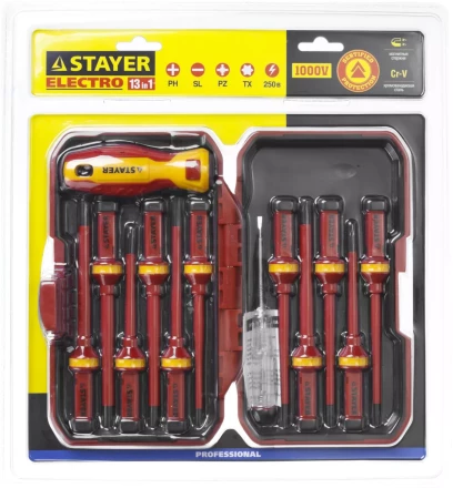 Набор STAYER &quot;PROFI&quot;: Отвертки диэлектрические до 1000В, 13 предметов 25146-H13 купить в Тобольске