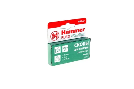 Скобы для степлера HAMMER 215-012 6мм, тип 53, 1000 шт. купить в Тобольске