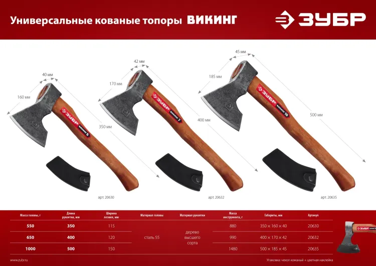 ЗУБР ВИКИНГ-10, 1100/1450 г, 500 мм, универсальный кованый топор (20635) купить в Тобольске