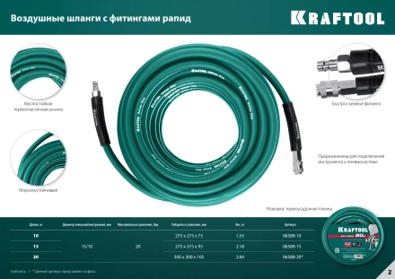 Воздушный шланг KRAFTOOL с фитингами рапид 10х15 мм 06588-10 купить в Тобольске
