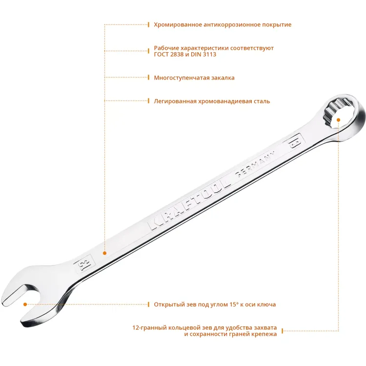 Ключи комбинированные KRAFTOOL, Cr-V, DIN 3113 27079-13 купить в Тобольске