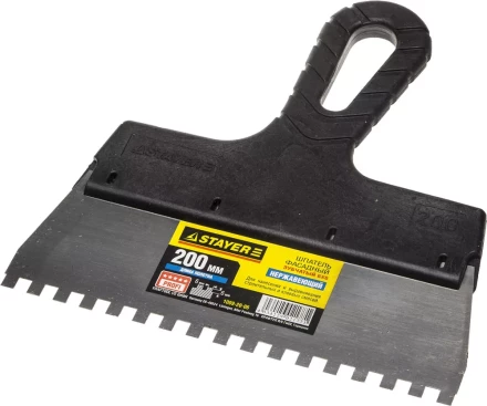 Шпатель STAYER &quot;PROFESSIONAL&quot; нержавеющий зубчатый с пластмассовой ручкой, 200мм, зуб 6х6мм 1009-20-06 купить в Тобольске