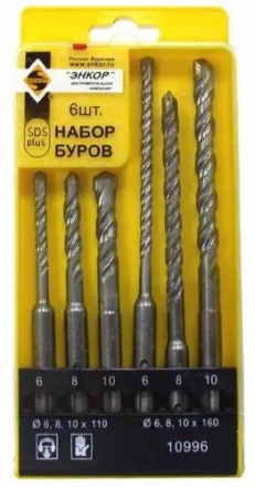 Набор буров SDS+ 6;8;10Х110 мм 6;8;10Х160 мм 6 штук пластиковый футляр Энкор 10996 купить в Тобольске