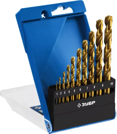 ЗУБР ТИТАН, 10 шт, (1-10 мм), сталь Р6М5, класс А, титановое покрытие, набор сверл по металлу, Профессионал (29615-H10) купить в Тобольске