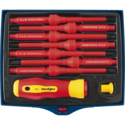 Диэлектрическая отвертка со сменными жалами до 1000В 9 предм CrV Сибртех 12938