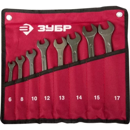 Набор ЗУБР Ключи комбинированные, серия &quot;Т-80&quot;, хромованадиевая сталь, зелёный цинк, 6-17мм, 8шт 27025-H8 купить в Тобольске