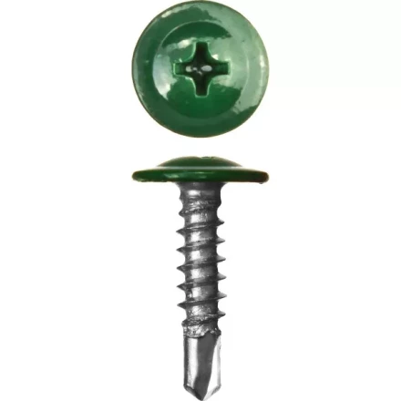 Саморезы ЗУБР с прессшайбой и сверлом по листовому металлу до 2мм, окрашенные в RAL-6005, PH2, 4,2х25мм, 400шт 300211-42-025-6005 купить в Тобольске