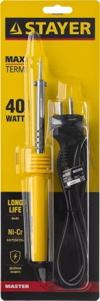 Паяльник STAYER &quot;MASTER&quot; с пластмассовой рукояткой и долговечным жалом, 40 Вт, конус 55305-40 купить в Тобольске