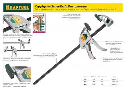 Струбцина &quot;EcoKraft&quot; ручная пистолетная, KRAFTOOL 32226-45, пластиковый корпус, 450/650мм, 150кгс 32226-45 купить в Тобольске