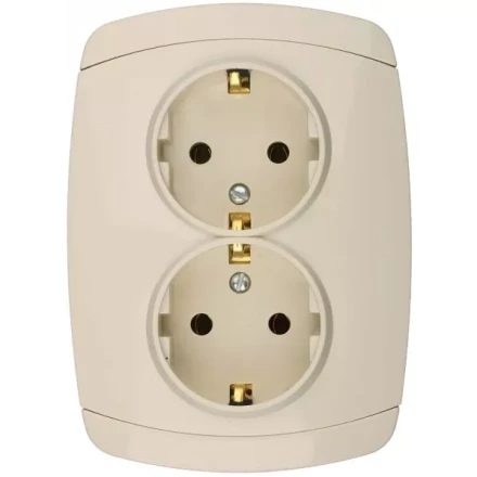 Розетка СВЕТОЗАР &quot;CITY LIGHT&quot; двойная в сборе, с заземлением, цвет бежевый, 16А/~250В SV-54207-B купить в Тобольске