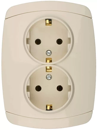 Розетка СВЕТОЗАР &quot;CITY LIGHT&quot; двойная в сборе, с заземлением, цвет бежевый, 16А/~250В SV-54207-B купить в Тобольске