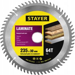 Пильный диск &quot;Laminate line&quot; для ламината, 235x30, 64Т, STAYER 3684-235-30-64