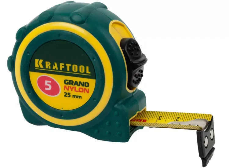 Рулетка KRAFTOOL "GRAND", двухкомпонентный корпус, двусторонняя шкала, нейлоновое покрытие, 5мх25мм 3412-05_z01 купить в Тобольске