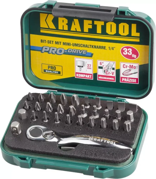 PRO. Наборы в боксе: БИТЫ KRAFTOOL PRO-Drive 26157-H33 купить в Тобольске
