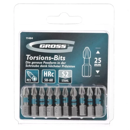 Набор бит торсионных PZ2x25 мм для ударных шуруповертов 10 шт. Gross 11484 купить в Тобольске